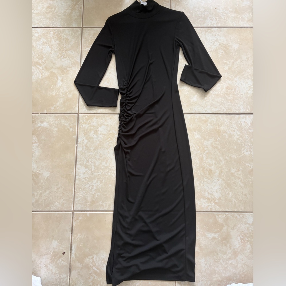 Zara Black Long-Sleeve Dress with Sinching on the side and slit